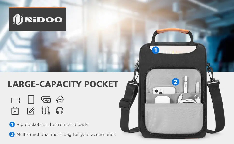 NIDOO Laptop Bag Sleeve – MacBook Air/Pro 13 M1, iPad Pro 12.9, Waterproof Shoulder Briefcase