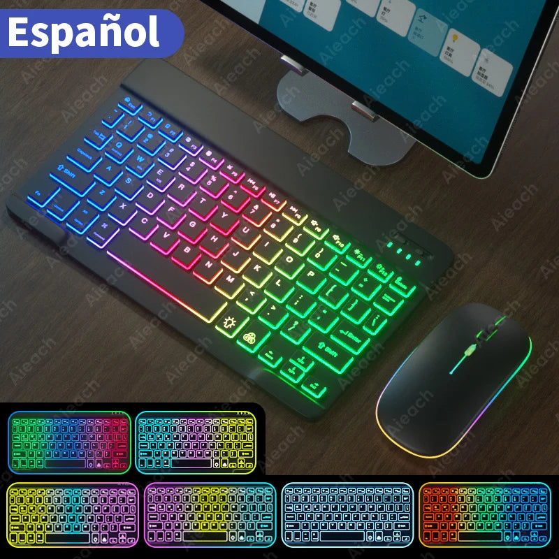 Wireless Bluetooth Keyboard with Rainbow Backlit – Tablet, iPad, Phone, Android, iOS, Windows