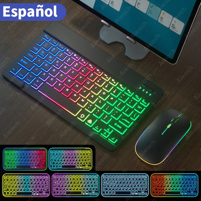 Wireless Bluetooth Keyboard with Rainbow Backlit – Tablet, iPad, Phone, Android, iOS, Windows