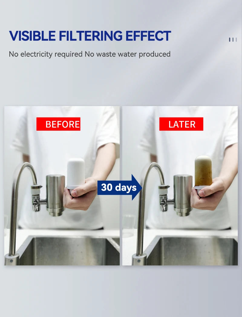 Wheelton Stainless Steel Faucet Water Filter – Activated Carbon Ceramic Purifier