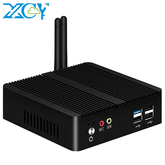 XCY Fanless Mini PC – Intel Celeron J1900, Quad-Core, Gigabit Ethernet, HDMI, VGA, WiFi, Windows/Linux