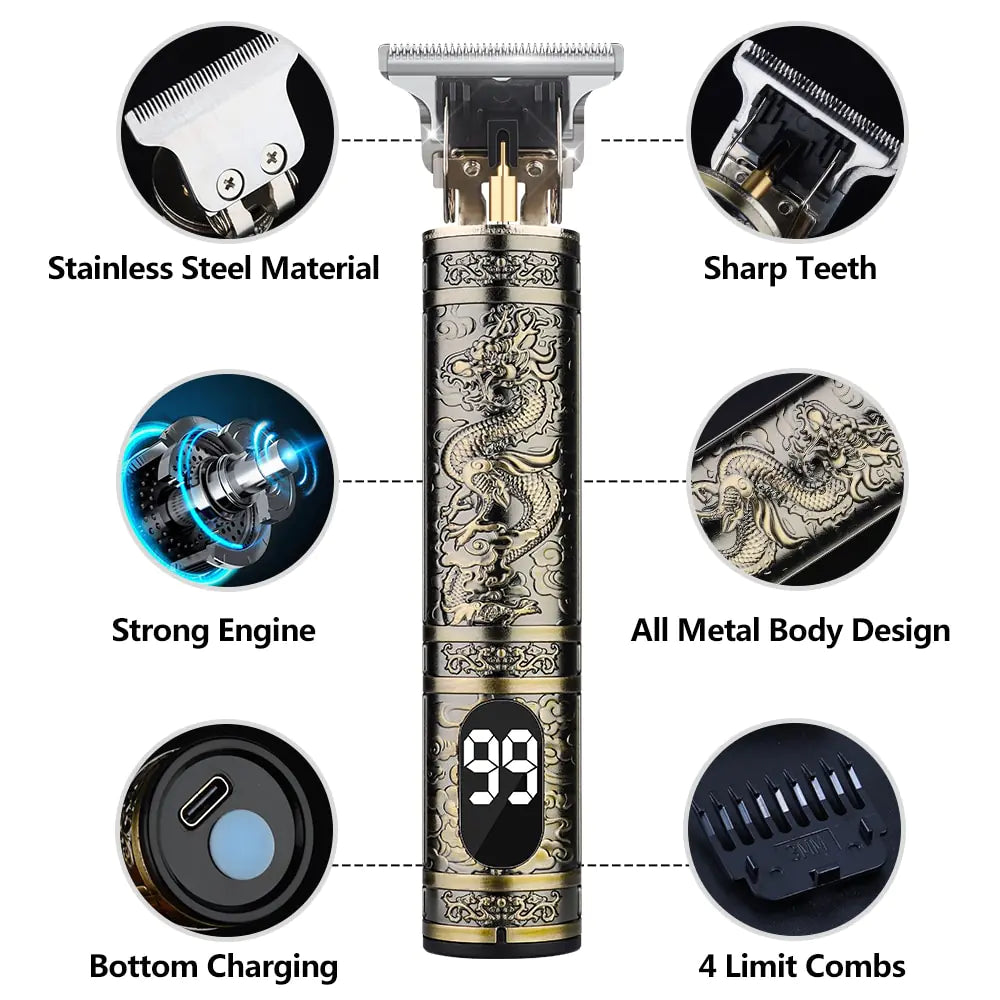 Rechargeable R.E.D. Shopping men's shaver trimmer with waterproof design and precision grooming features, shown in close-up.