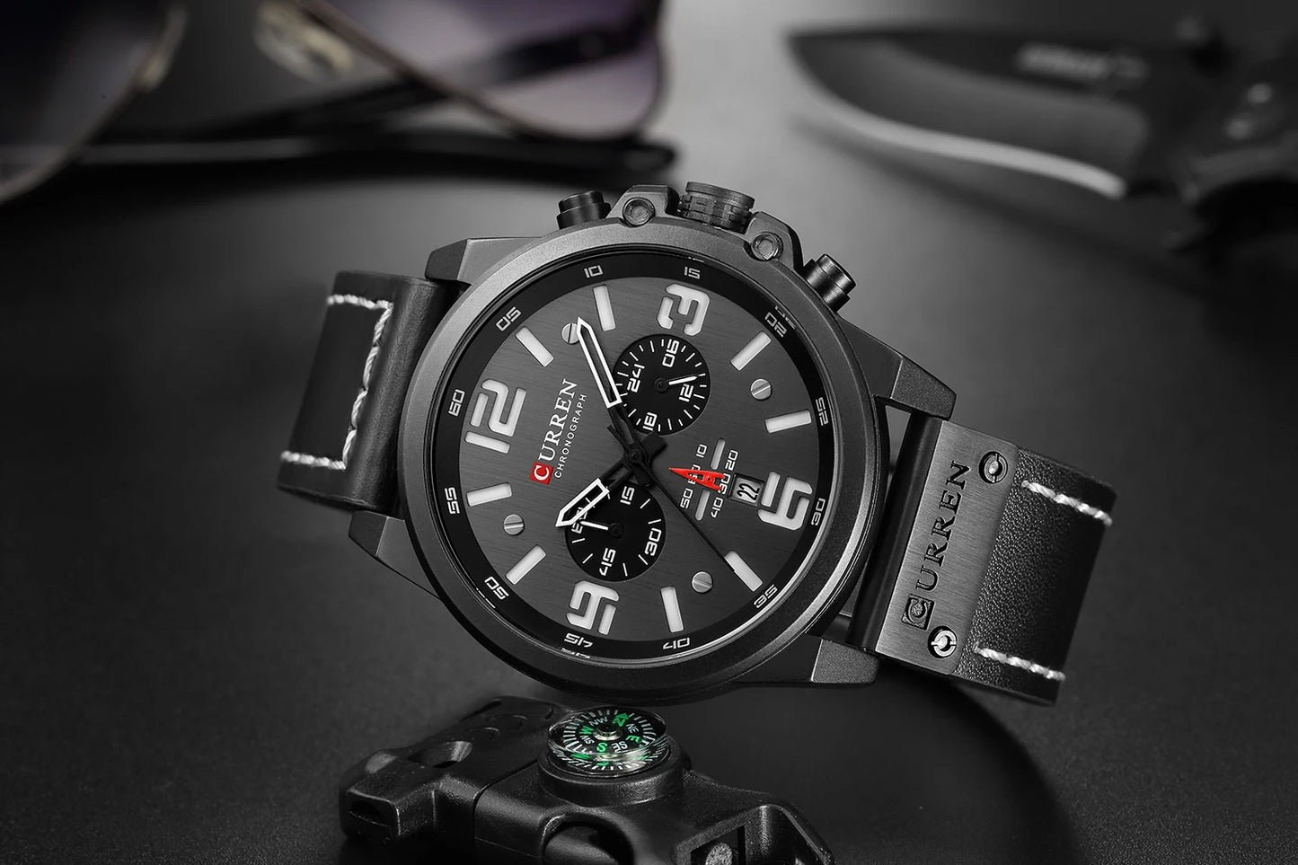 CURREN Men's Luxury Sport Chronograph Watch – Waterproof, Military, Genuine Leather, Quartz