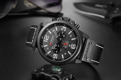 CURREN Men's Luxury Sport Chronograph Watch – Waterproof, Military, Genuine Leather, Quartz