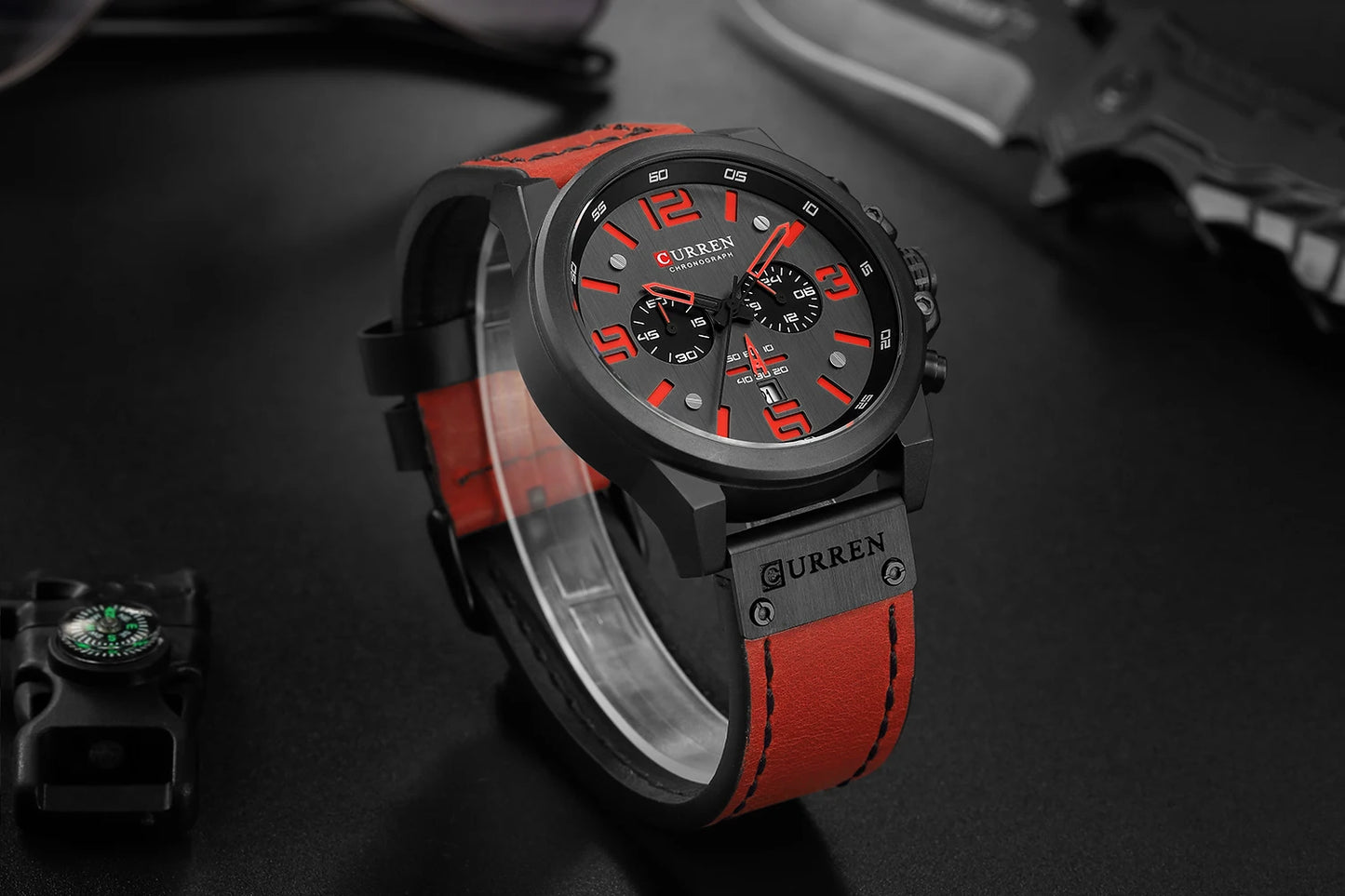 CURREN Men's Luxury Sport Chronograph Watch – Waterproof, Military, Genuine Leather, Quartz