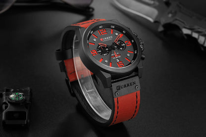 CURREN Men's Luxury Sport Chronograph Watch – Waterproof, Military, Genuine Leather, Quartz