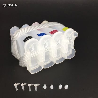 4-Color 85ml CISS continuous ink supply system refill kit for Epson, Canon, HP, Brother printers, with visible ink bottles and connectors.