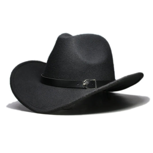 Western leather band cowboy hat with classic outdoor style, featuring a wide brim and rugged leather band for outdoor wear.