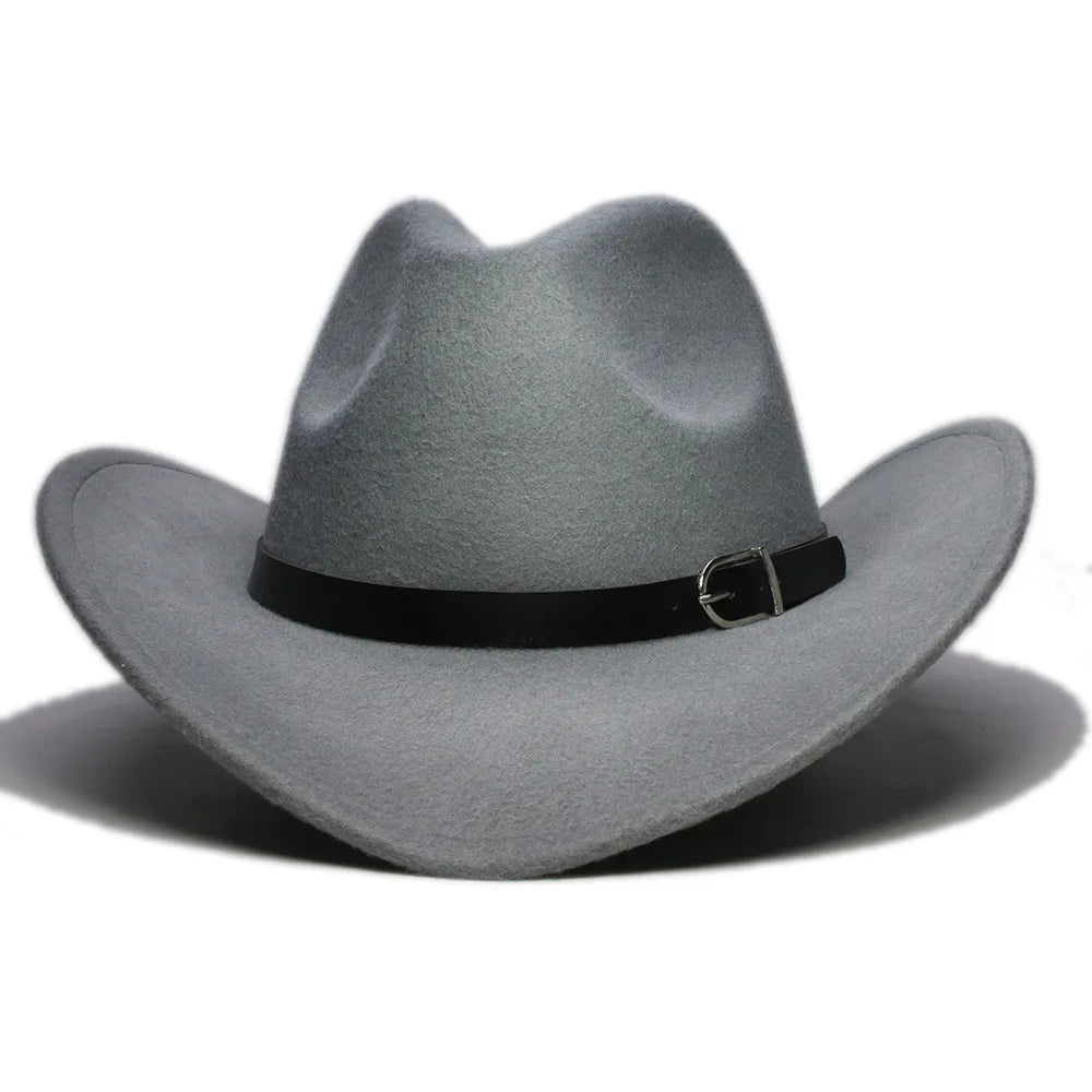 Western leather band cowboy hat with outdoor style, featuring a wide brim and rugged design, ideal for western-themed outfits.
