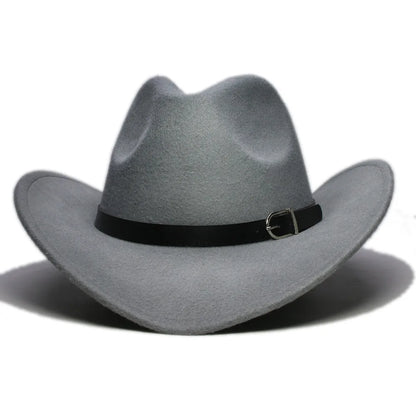 Western leather band cowboy hat with outdoor style, featuring a wide brim and rugged design, ideal for western-themed outfits.