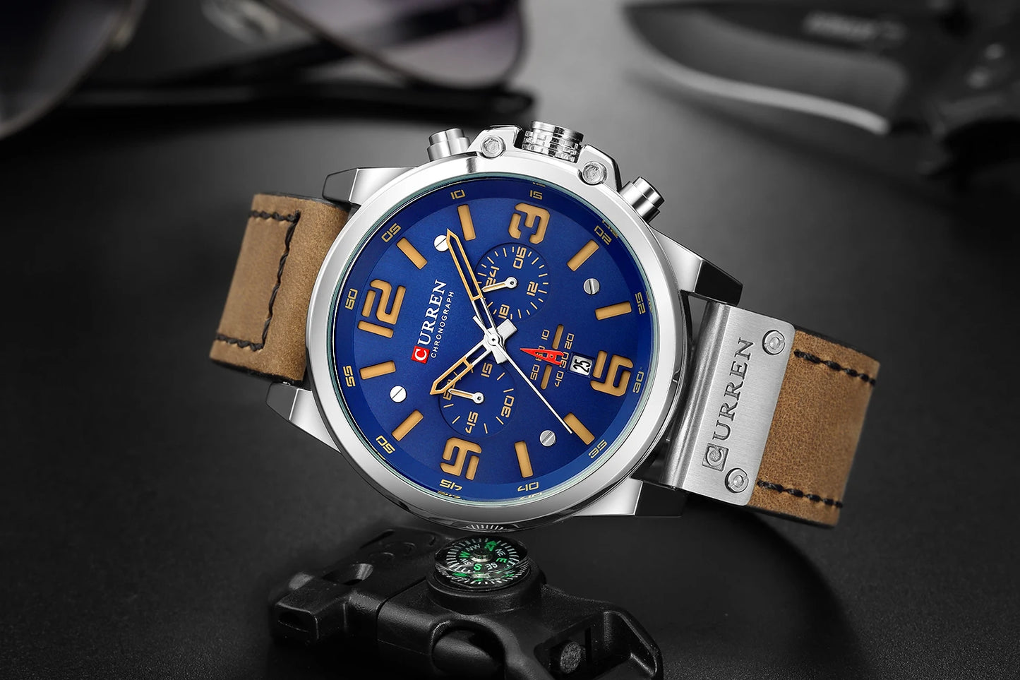 CURREN Men's Luxury Sport Chronograph Watch – Waterproof, Military, Genuine Leather, Quartz