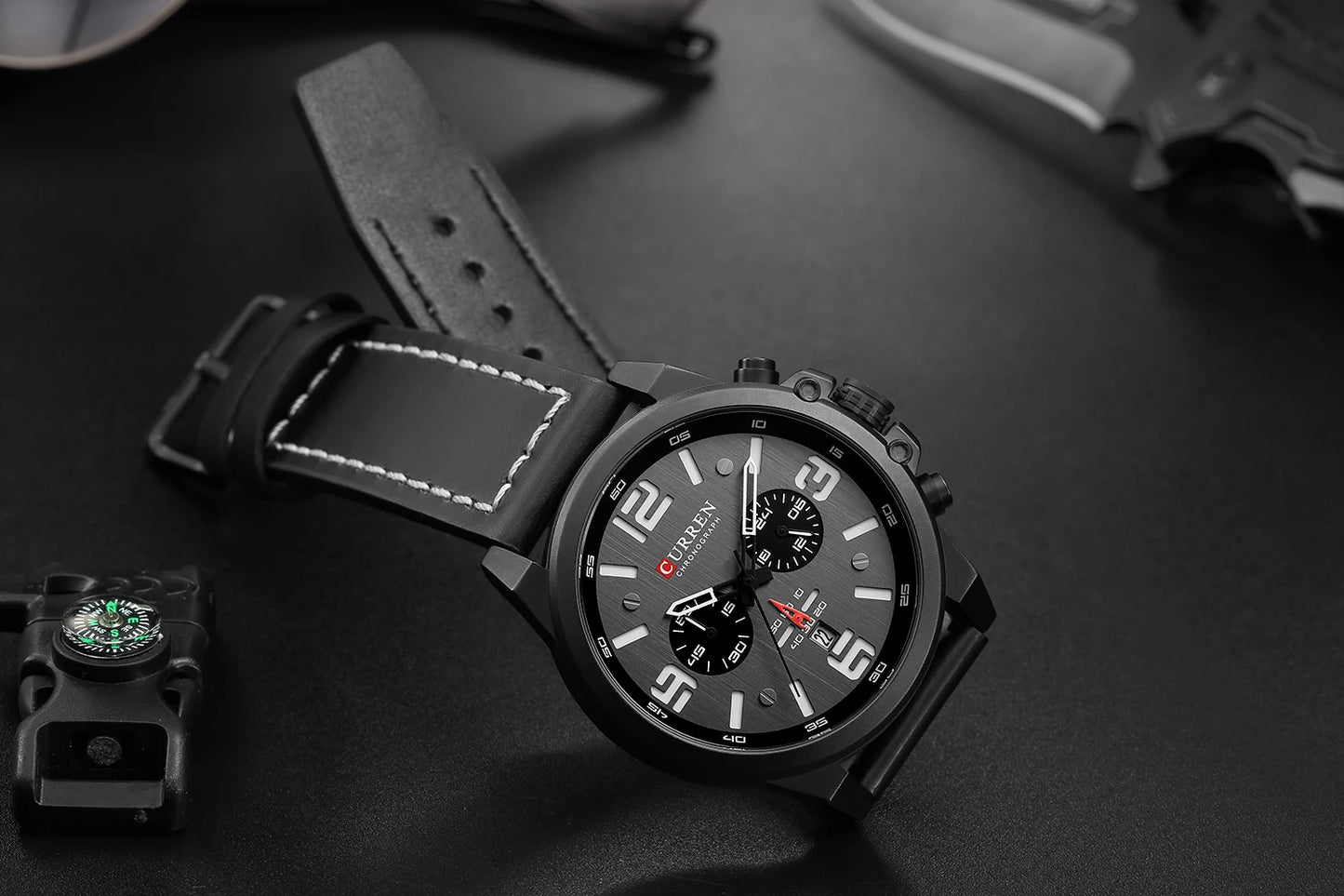 CURREN Men's Luxury Sport Chronograph Watch – Waterproof, Military, Genuine Leather, Quartz