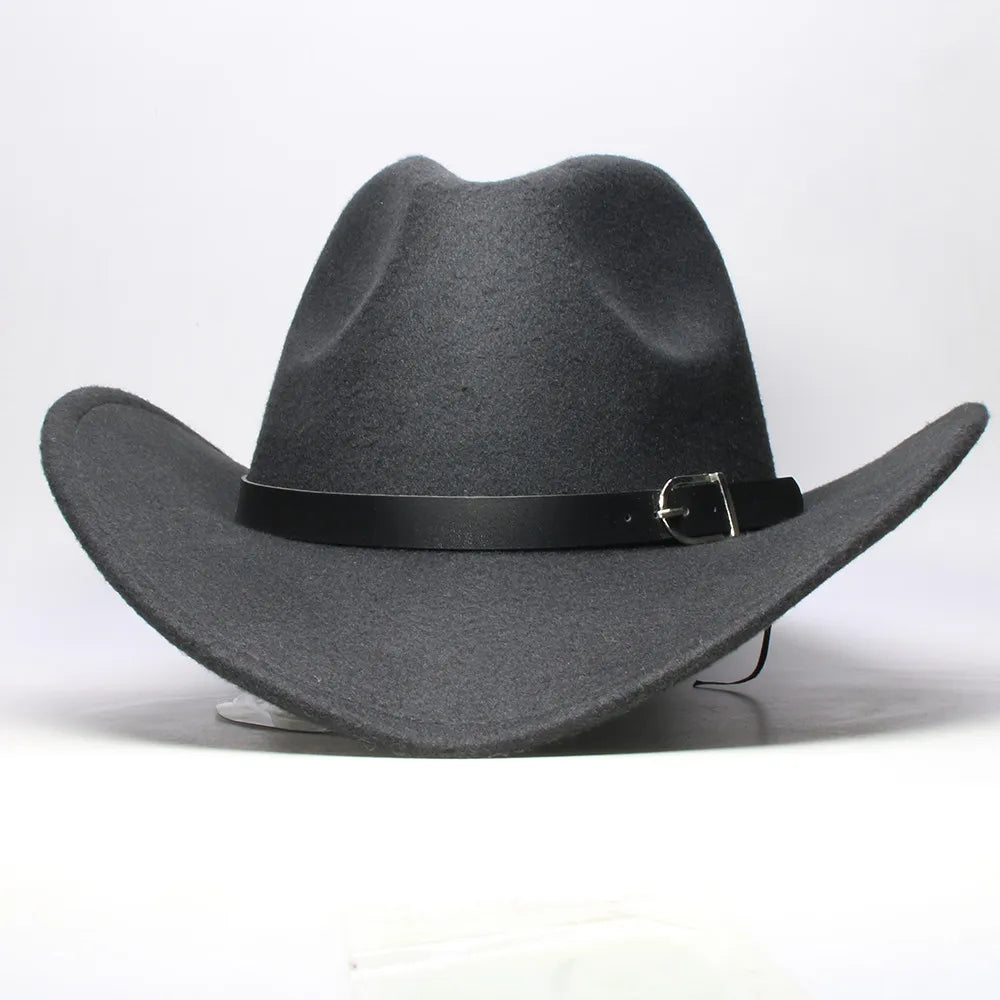 Western leather band cowboy hat with a classic outdoor style, featuring a wide brim and leather band detail.