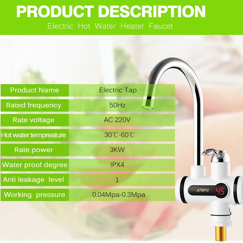 ATWFS Instant Hot Water Faucet – Digital Display, Tankless Kitchen Heater