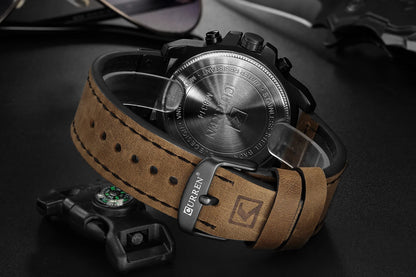 CURREN Men's Luxury Sport Chronograph Watch – Waterproof, Military, Genuine Leather, Quartz