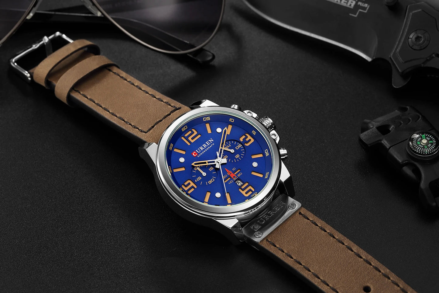 CURREN Men's Luxury Sport Chronograph Watch – Waterproof, Military, Genuine Leather, Quartz