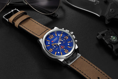 CURREN Men's Luxury Sport Chronograph Watch – Waterproof, Military, Genuine Leather, Quartz
