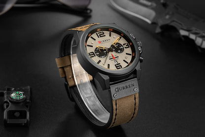 CURREN Men's Luxury Sport Chronograph Watch – Waterproof, Military, Genuine Leather, Quartz