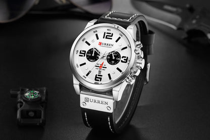 CURREN Men's Luxury Sport Chronograph Watch – Waterproof, Military, Genuine Leather, Quartz
