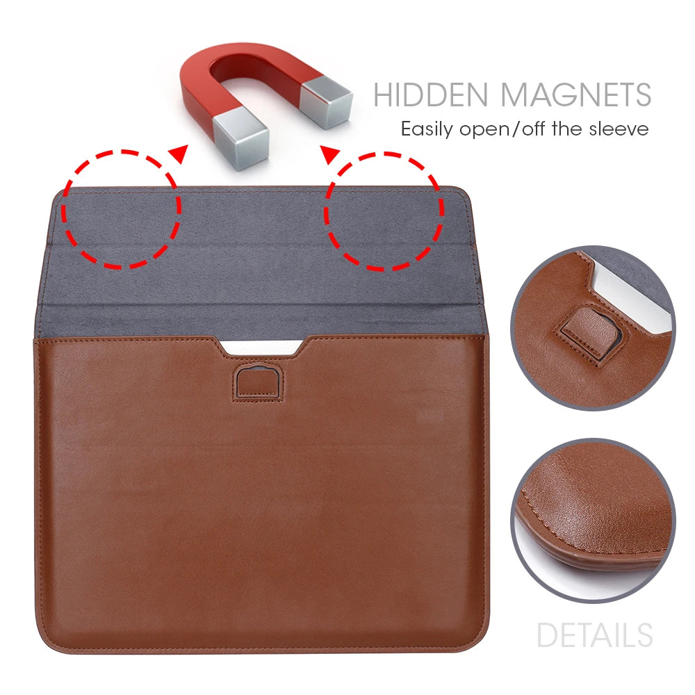 PU Leather Laptop Sleeve Case – 11" to 16.2" | MacBook Air Pro, Notebook Bag | Multiple Colors