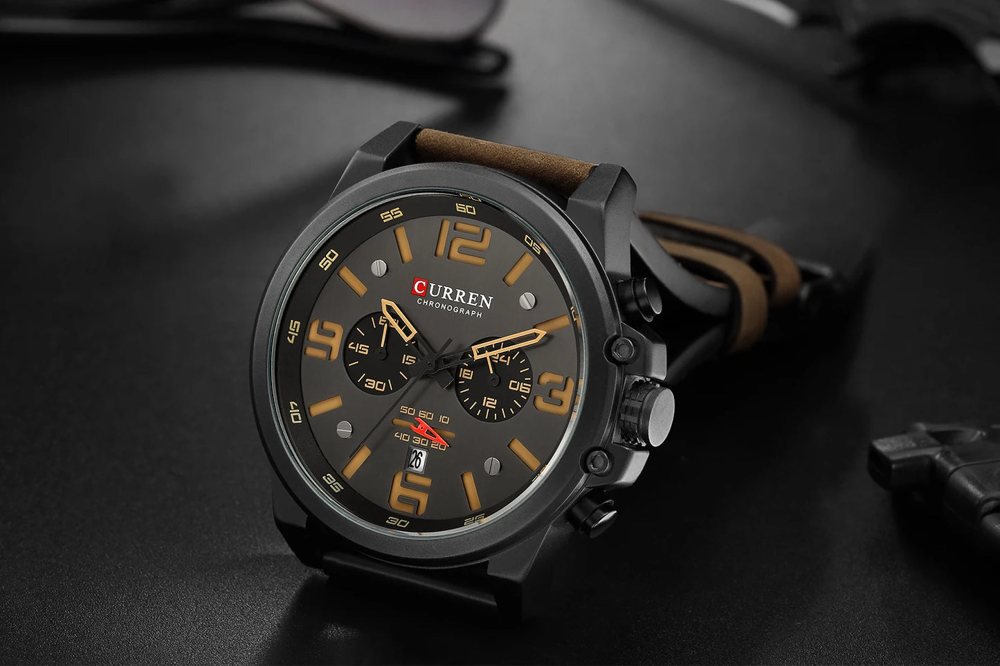 CURREN Men's Luxury Sport Chronograph Watch – Waterproof, Military, Genuine Leather, Quartz