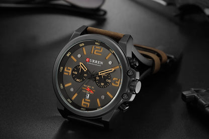 CURREN Men's Luxury Sport Chronograph Watch – Waterproof, Military, Genuine Leather, Quartz