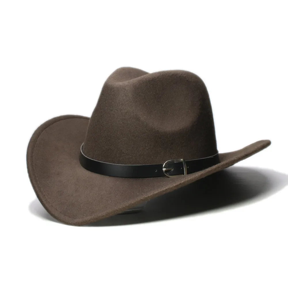 Western leather band cowboy hat with classic outdoor style, featuring a wide brim and leather band detail.