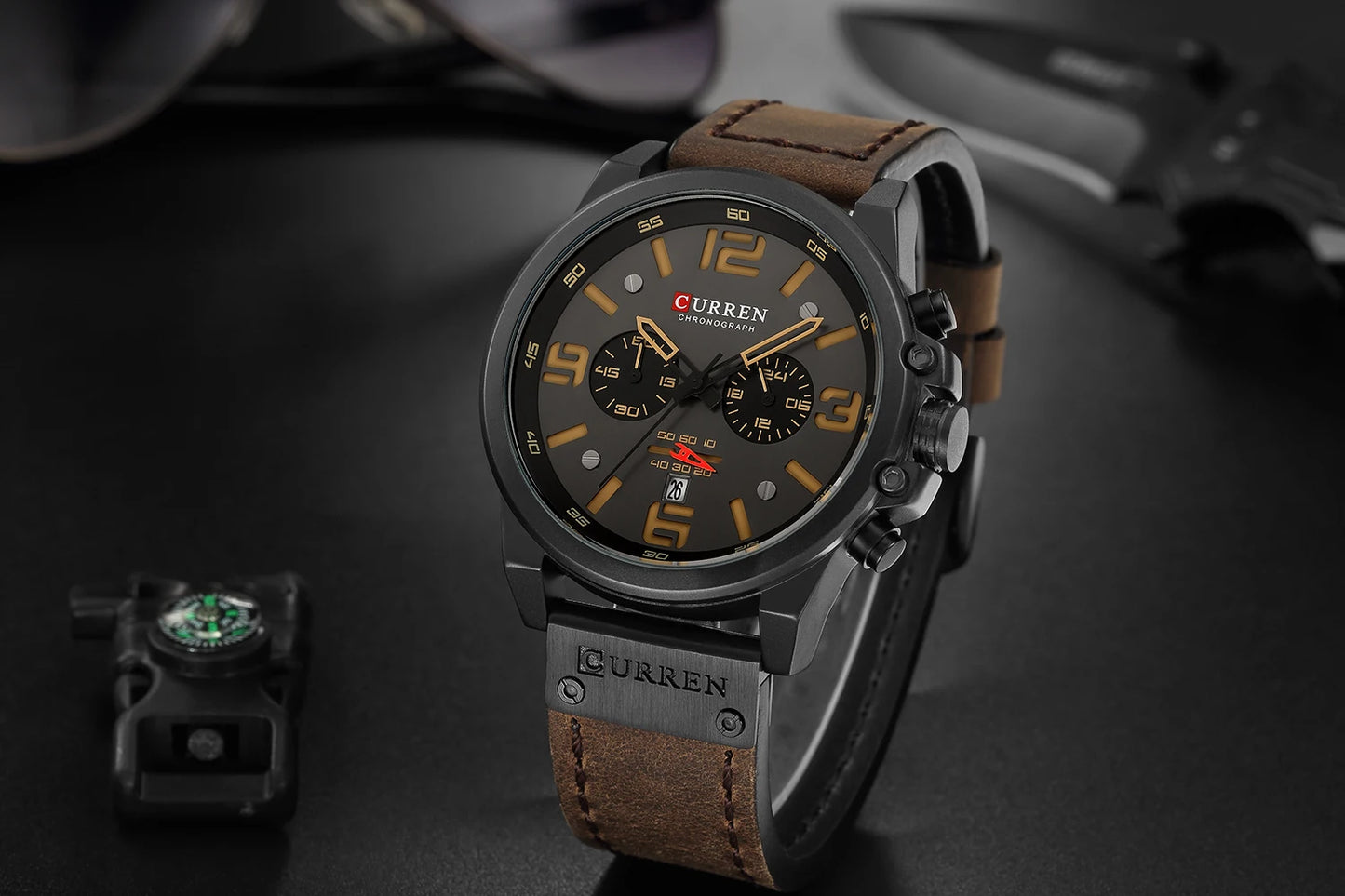 CURREN Men's Luxury Sport Chronograph Watch – Waterproof, Military, Genuine Leather, Quartz