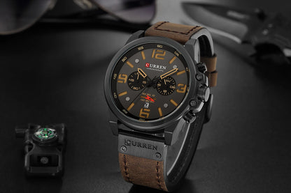 CURREN Men's Luxury Sport Chronograph Watch – Waterproof, Military, Genuine Leather, Quartz