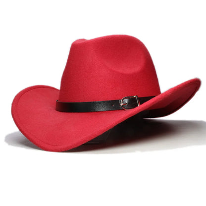 Western leather band cowboy hat with classic outdoor style, featuring a wide brim and decorative leather band, ideal for outdoor wear.