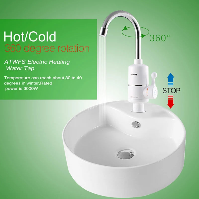 ATWFS Tankless Electric Water Heater 3000W | Instant Hot Water Tap | 220V