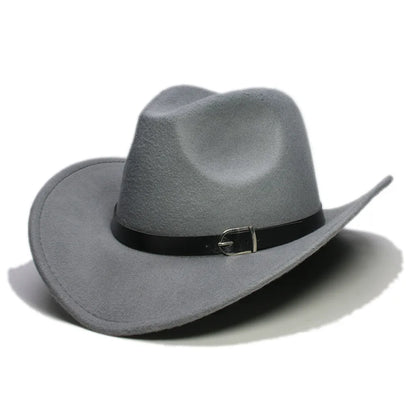 Western leather band cowboy hat with classic outdoor style, featuring a wide brim and leather band detail, perfect for outdoor wear.
