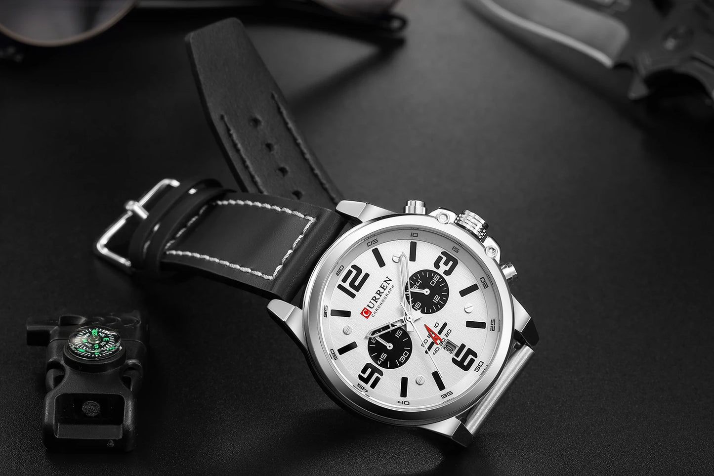 CURREN Men's Luxury Sport Chronograph Watch – Waterproof, Military, Genuine Leather, Quartz