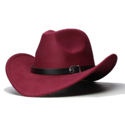 Western leather band cowboy hat with classic outdoor style, featuring a wide brim and decorative leather band.
