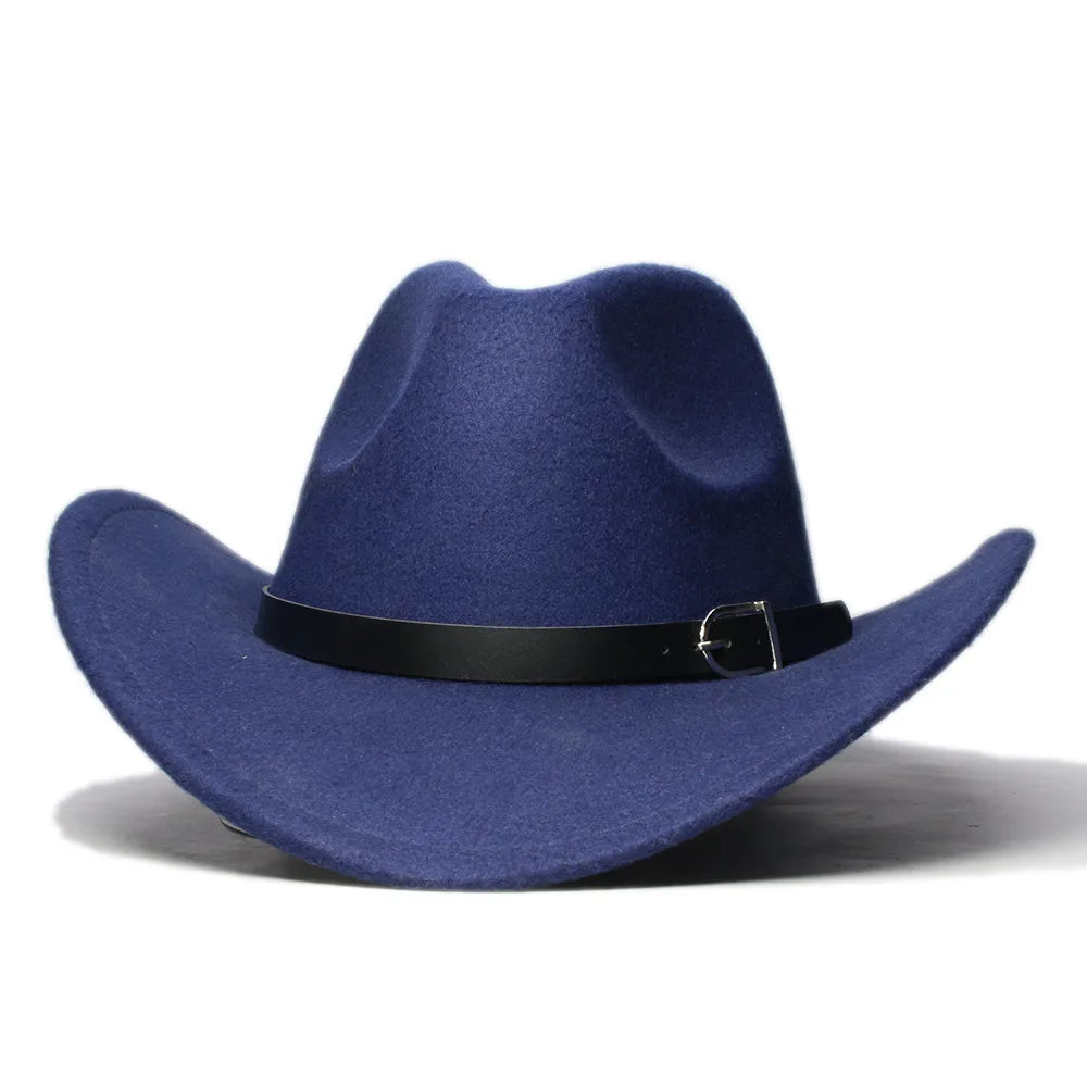 Western leather band cowboy hat with a classic outdoor style, featuring a wide brim and leather band detail.