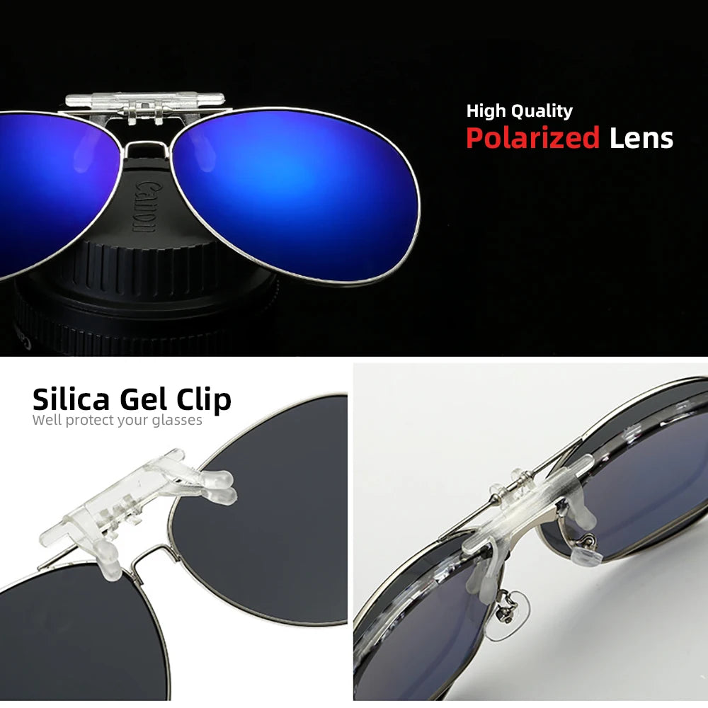 VIVIBEE oversized pilot clip-on sunglasses with polarized lenses, black frame, and flip-up design, by R.E.D. Shopping.
