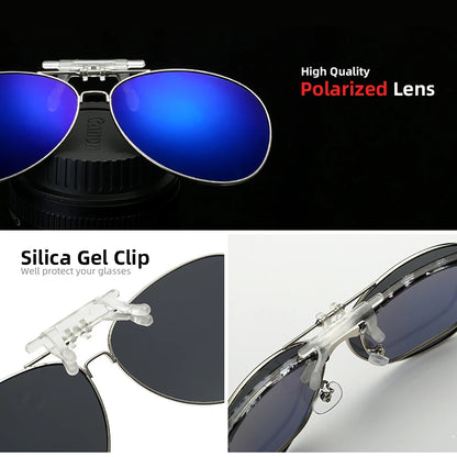 VIVIBEE oversized pilot clip-on sunglasses with polarized lenses, black frame, and flip-up design, by R.E.D. Shopping.
