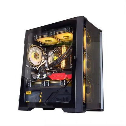 AORESIER gaming PC with tempered glass case, Intel Core i7 CPU, 16GB RAM, 256GB SSD, suitable for high-performance gaming and computing.