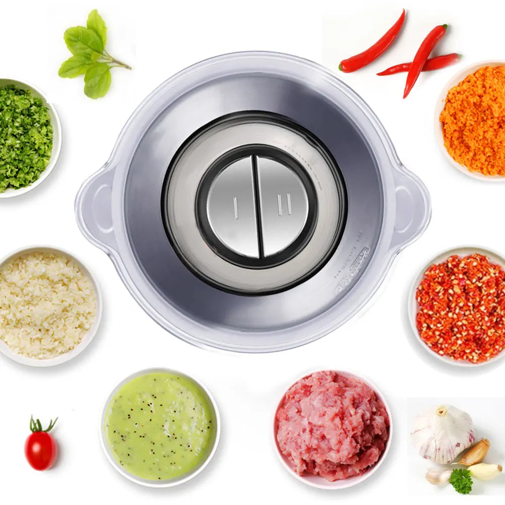 BioloMix 500W Electric Meat Grinder & Food Chopper – 2L Stainless Steel, 2 Speeds, Slicer | 110V / 220V