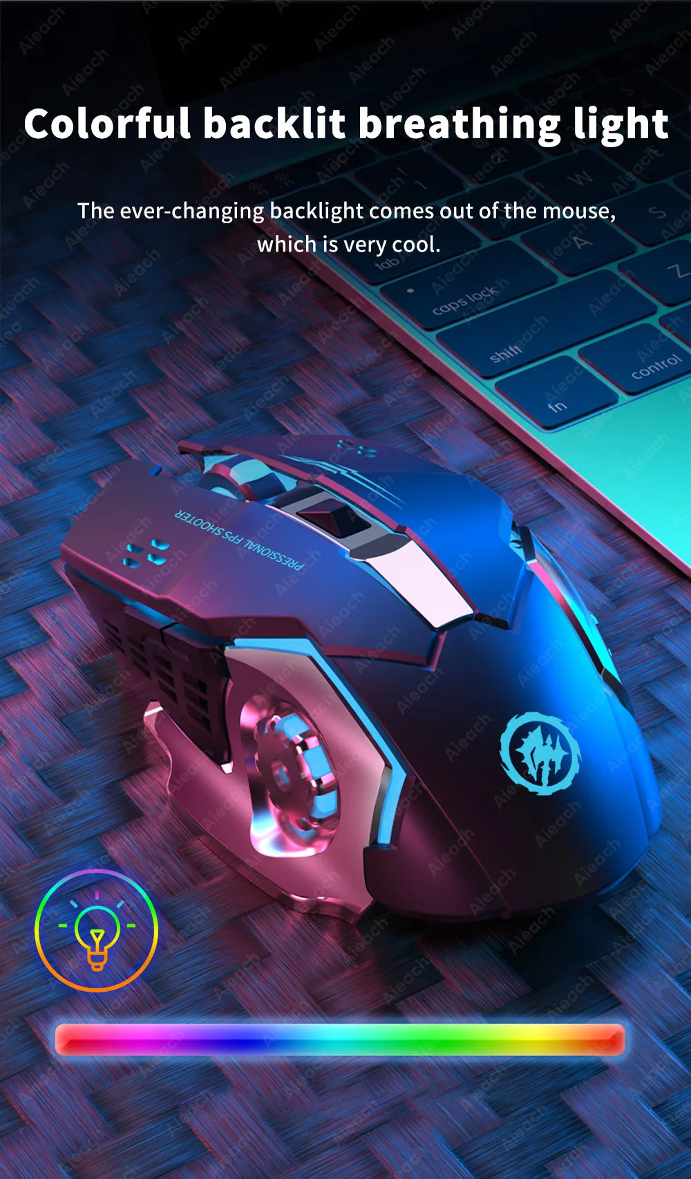 AIEACH Bluetooth Wireless Gaming Mouse – Rechargeable, RGB Backlight, E-Sports Style for PC