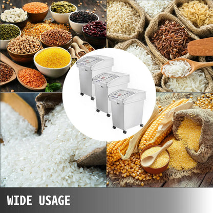 VEVOR 25L Dry Ingredient Storage Bin with Scoop & Casters – Dustproof, Commercial Kitchen