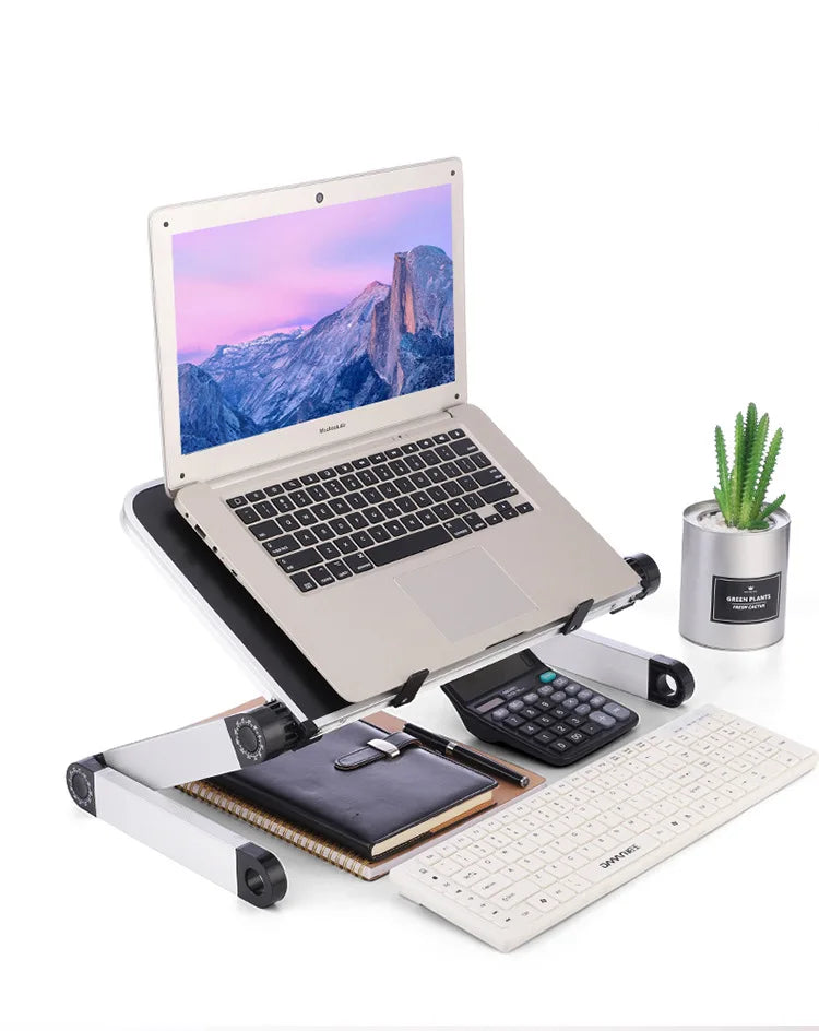 Adjustable Folding Laptop Desk for Bed – Portable Notebook Stand with Cooling Fan