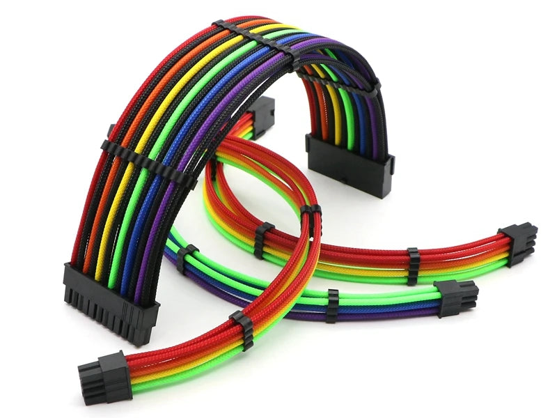Unyisi Sleeved ATX Power Extension Cable Kit – 24Pin, CPU 4+4Pin, GPU 6+2Pin, 30cm