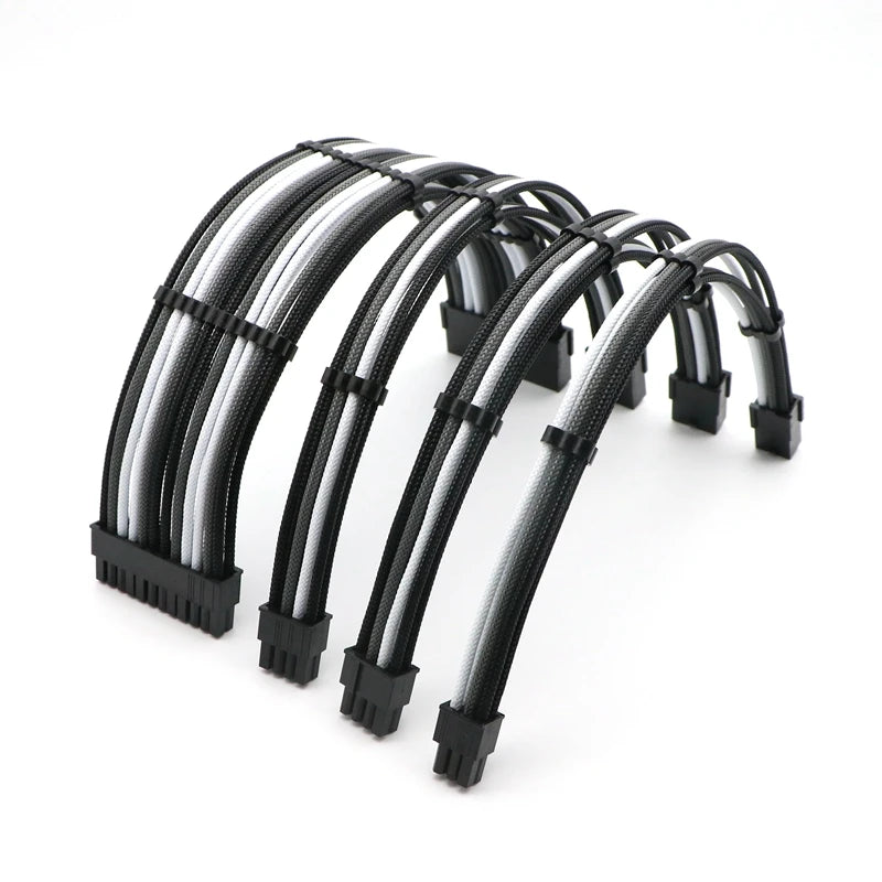 Unyisi Sleeved ATX Power Extension Cable Kit – 24Pin, CPU 4+4Pin, GPU 6+2Pin, 30cm
