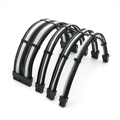 Unyisi Sleeved ATX Power Extension Cable Kit – 24Pin, CPU 4+4Pin, GPU 6+2Pin, 30cm