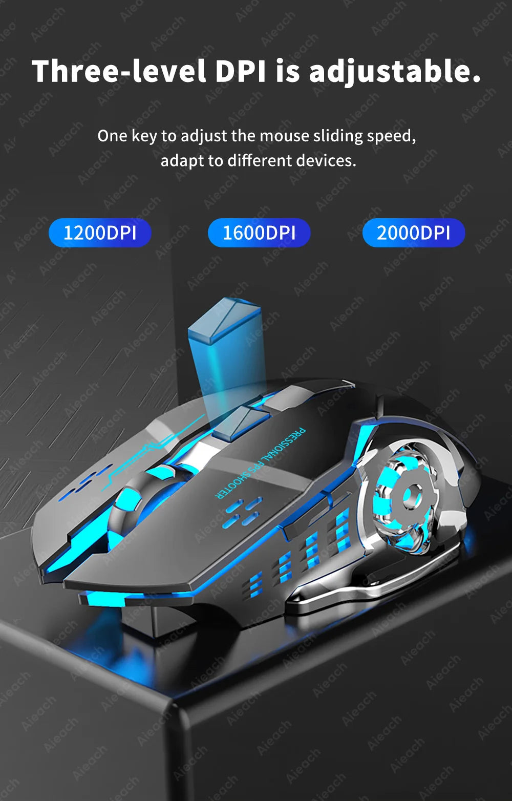AIEACH Bluetooth Wireless Gaming Mouse – Rechargeable, RGB Backlight, E-Sports Style for PC