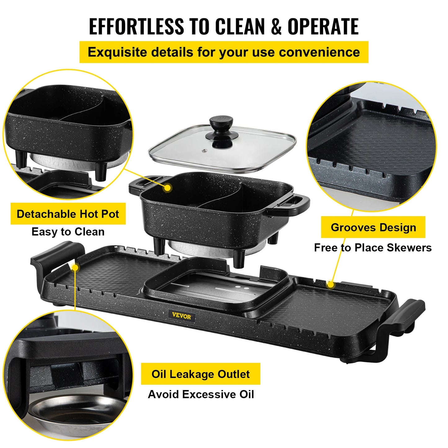 SucceBuy 2-in-1 Electric BBQ Grill & Hot Pot – Smokeless, Non-Stick, Detachable | Home Portable Barbecue