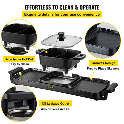 SucceBuy 2-in-1 Electric BBQ Grill & Hot Pot – Smokeless, Non-Stick, Detachable | Home Portable Barbecue