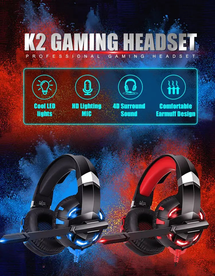 LED Gaming Headset with Microphone – Wired, Bass Stereo for PC, PS4, PS5 & Xbox