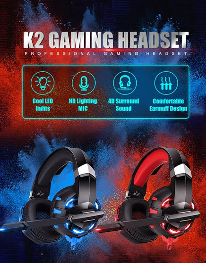 LED Gaming Headset with Microphone – Wired, Bass Stereo for PC, PS4, PS5 & Xbox